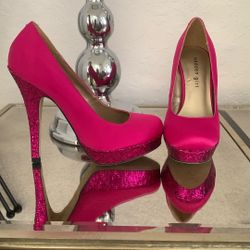 Hot Pink Glitter & Satin Pumps/Heels Sz 7