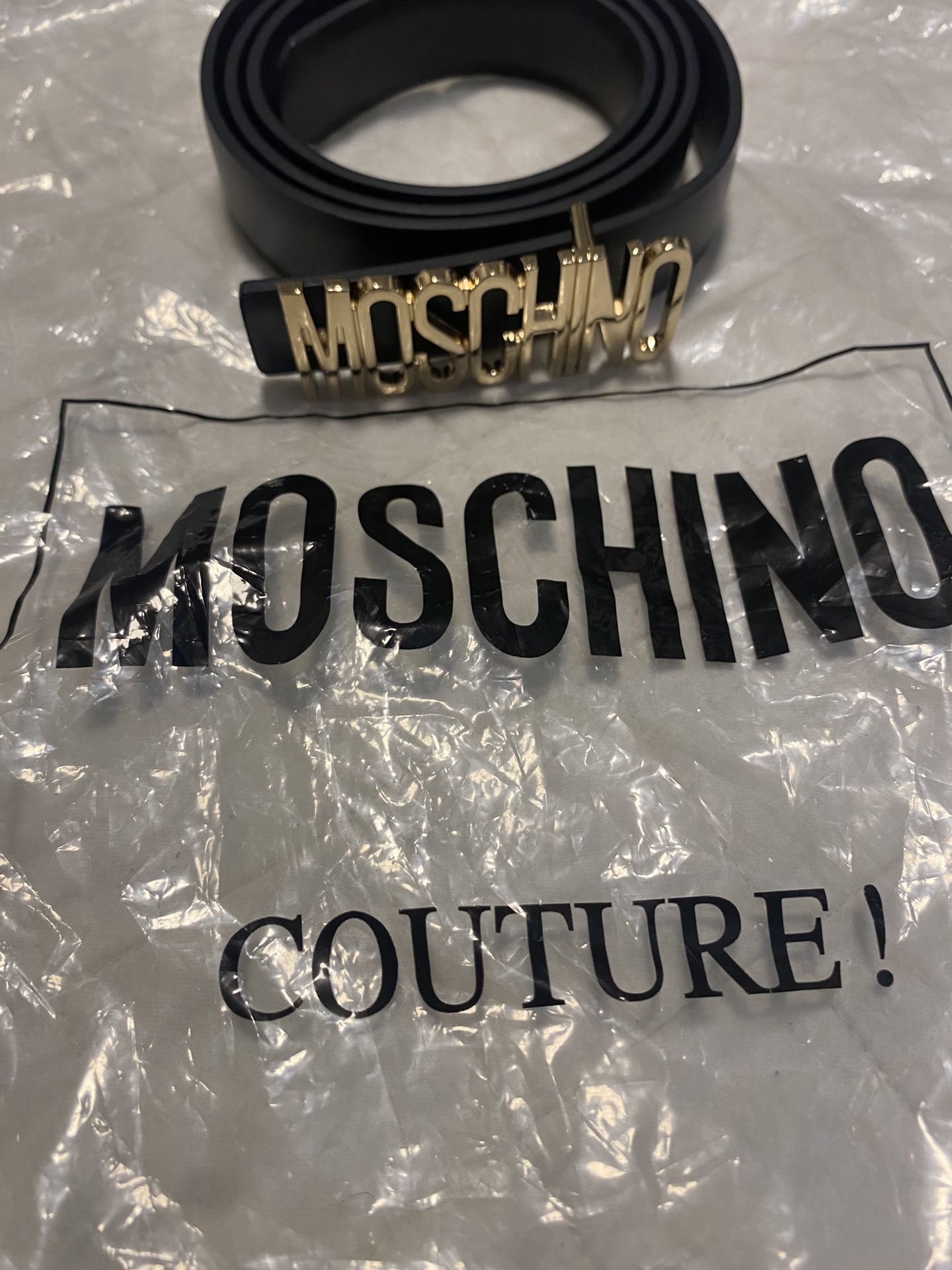 Moschino Gold Buckle Black Belt New 95 Cm