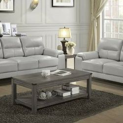 Mischa TOP GRAIN LEATHER Grey Sofa and Loveseat

