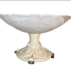 Vintage Glass Pedestal Dish Vase Shell Bowl Women Face Florence 1994 Italy .