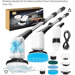 Electric Spin Scrubber,Bathroom Cleaning Brush,Shower Scrubber with Long Handle 8 Replaceable Brush Heads Voice Broadcast 3 Rotating Speeds,Tub Scrubb