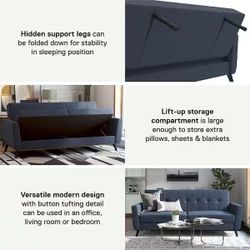 DHP Parker Futon with Storage, Blue Linen-New