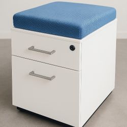 File Cabinet/ Pedestal With Cushion Top On Wheels - Like New Condition!