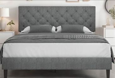 gray queen size headboard and bed frame