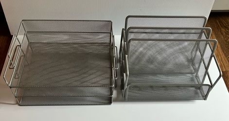 2 SILVER GRAY WIRES MEDH DESK ORGANIZERS FILE