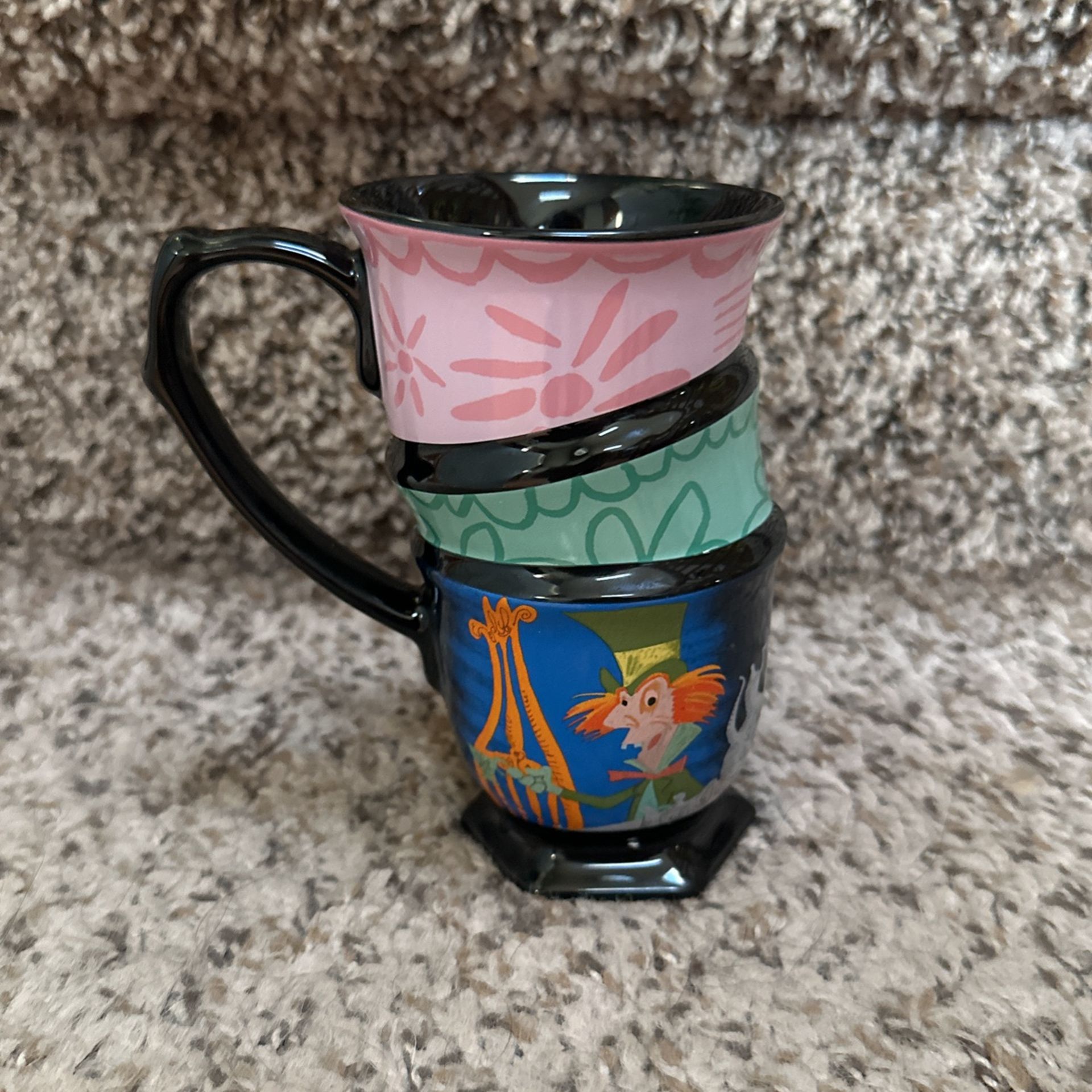 DISNEY 70th ALICE IN WONDERLAND Mary Blair Stacked Teacups Mad Hatter Mug NEW