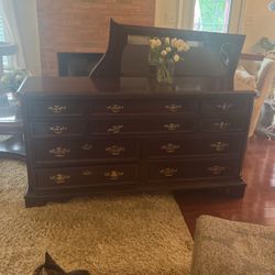 Vintage Cherry Dresser, Mirror, Headboard