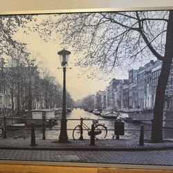 Framed Black & White Amsterdam Canal Print 