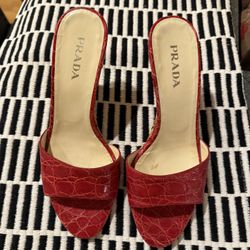 Prada Women's Red Leather Wedge Heels .Size Prada 38/ US 7.5