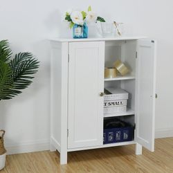 ZENY - Bathroom Floor Storage Cabinet with Double Door + Adjustable Shelf, Wooden Organizer Cabinet for Living Room, Bathroom, Bedroom, Modern Home Fu