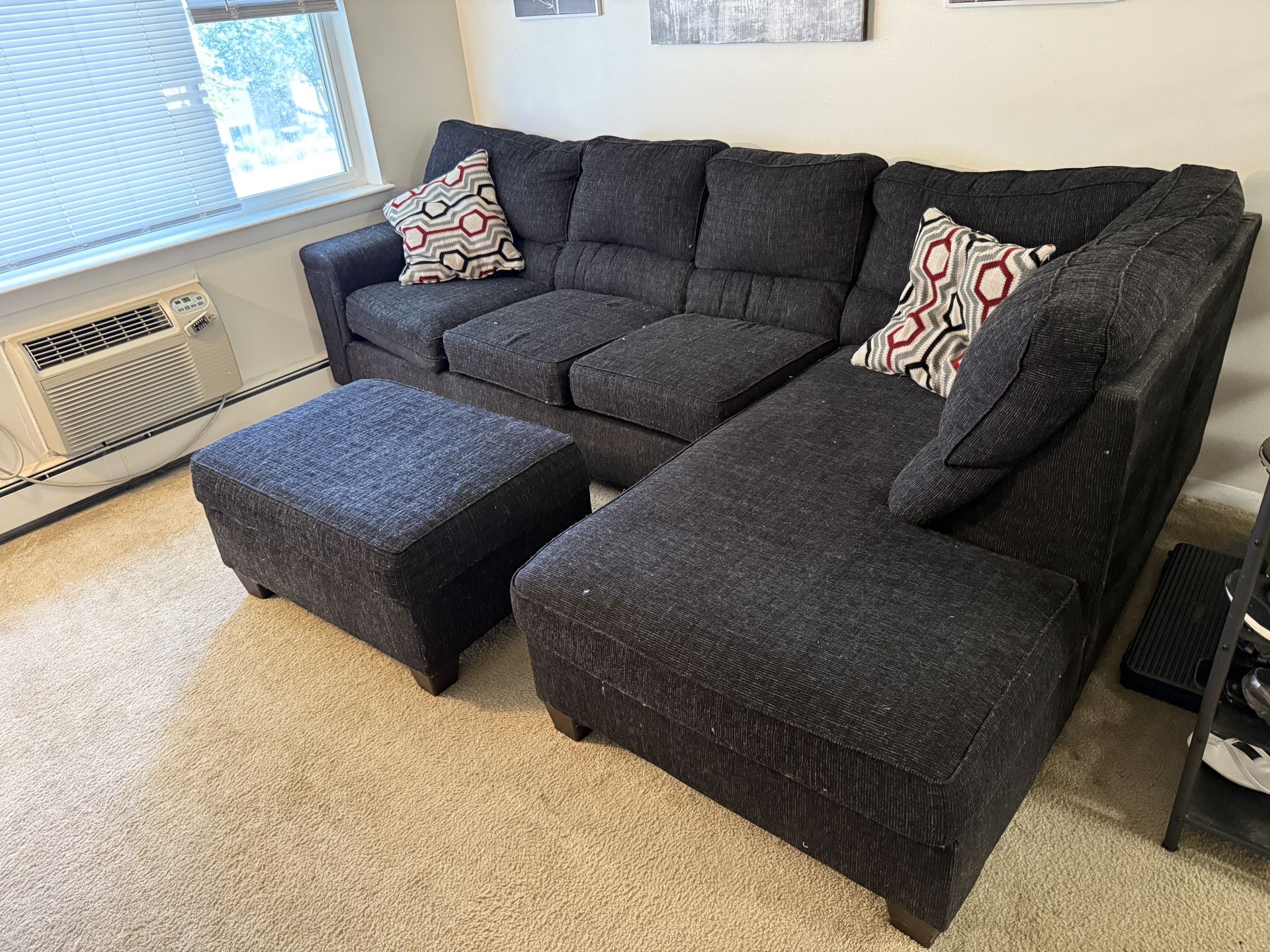 Sectional Sofa 2 Piece Bobs Calvin Onyx Color with Matching Ottoman