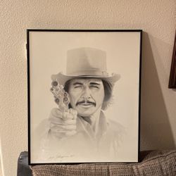 Framed Charles Bronson Holden, Revolver, Pencil Portrait.