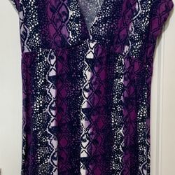 Purple Patterned V‑Neck Dress