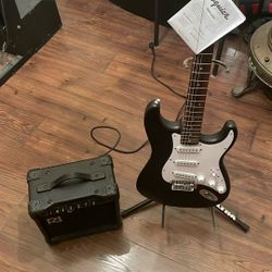 Guitar Squire Stratocaster And Stand With Amp