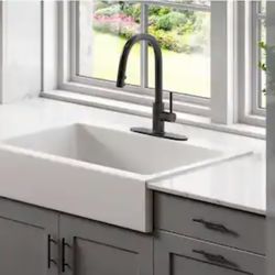 SINKOLOGY
Josephine 34 in. 1-Hole Quick-Fit Farmhouse Apron Front Drop-in Single Bowl Crisp White Fireclay Kitchen Sink