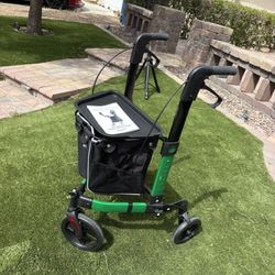 3 Wheel Walkers for Seniors, Foldable Rollator Walker with Tray & Large Storage Bag, 10" Big Wheel for All Terrain, 350 lb Weight Capacity, Green