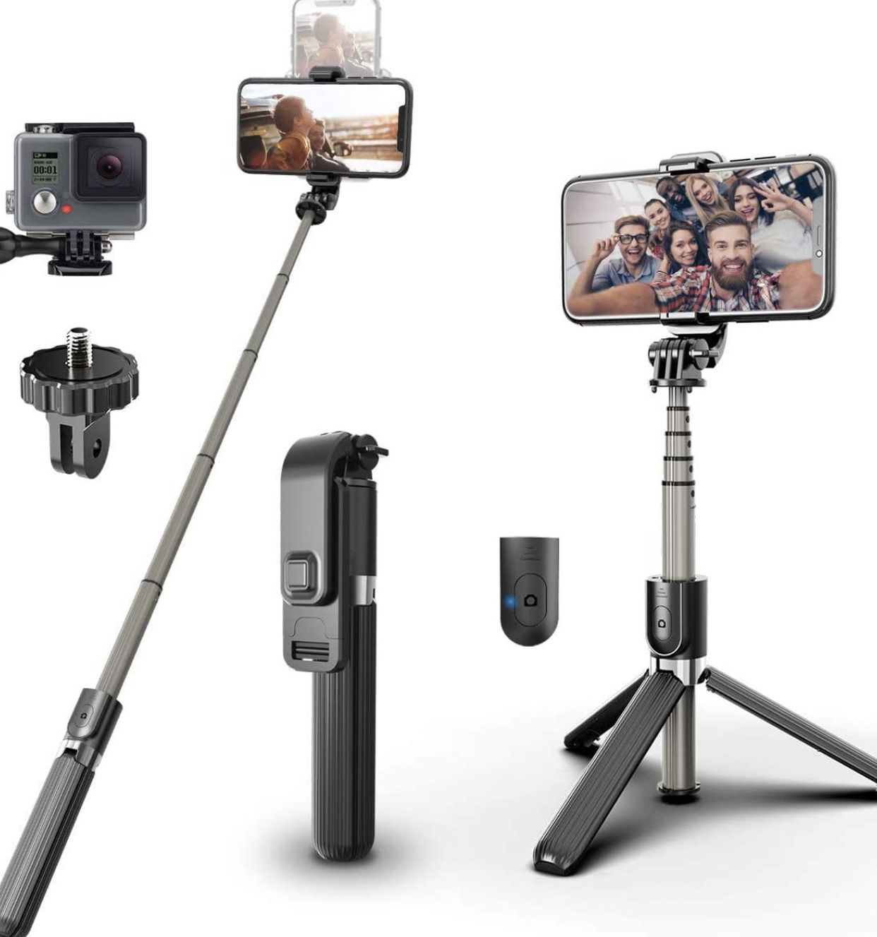 MARGGIESTORE Bluetooth Selfie Stick | Mini Extendable Monopad with Wireless Remote | Cellphone Tripod with Phone Holder | Automatic Anti