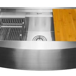 
Handmade Farmhouse Apron Front 30 in. x 20 in. Single Bowl Stainless Steel Workstation Kitchen Sink Kit