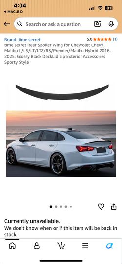 Chevy Malibu 16-25’ New Rear Spoiler.  See All Photos