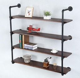 Industrial Pipe Shelving Wall Mounted, 48in Rustic Metal Floating Shelves,Steampunk Real Wood Book Shelves,Wall Shelf Unit Bookshelf Hanging Wall Shel