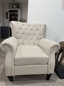 Beige Linen Button Tufted Design Accent Arm Chair