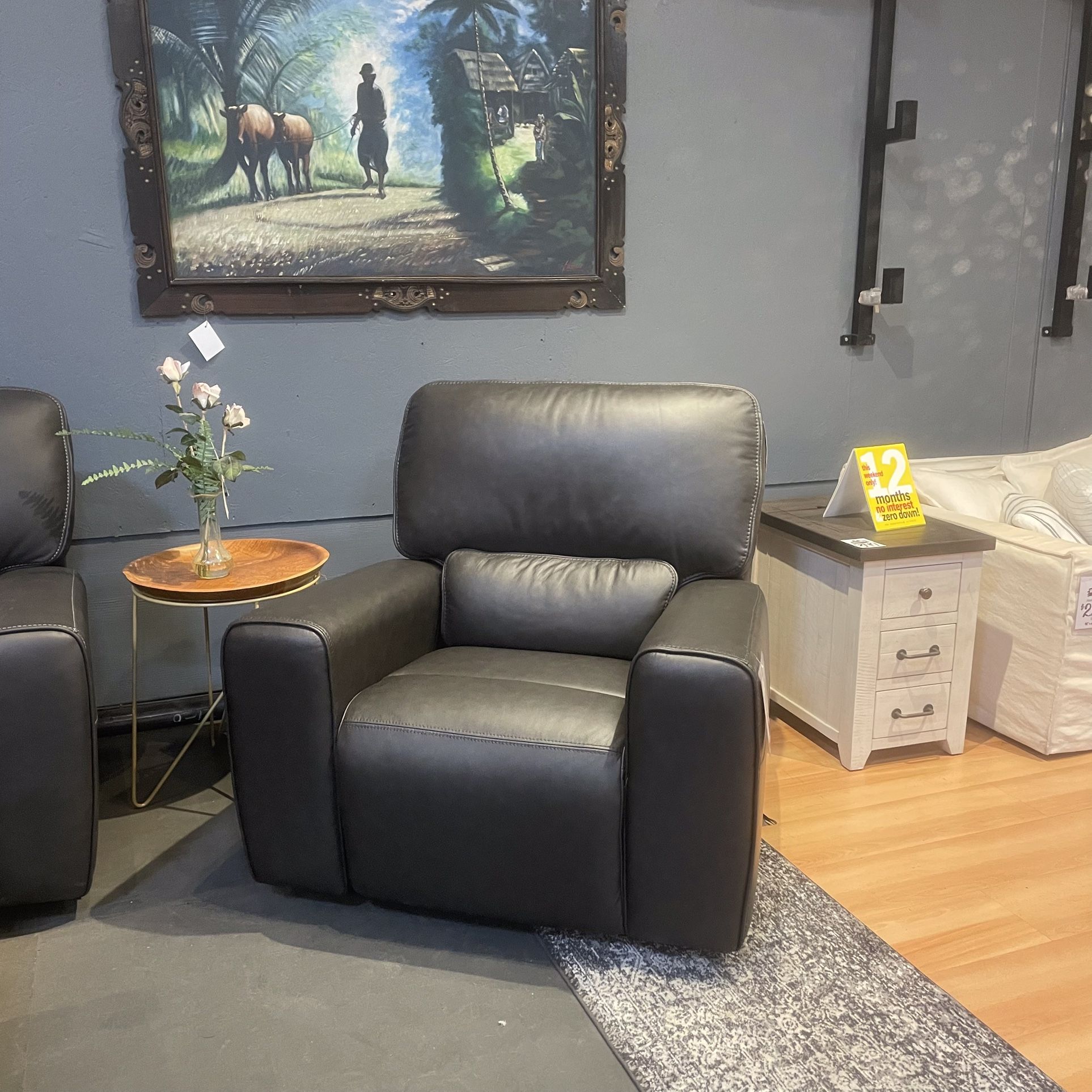 Top Grain Leather Grey Or Brown Power Recliner - Broadway