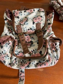 SM New York Cottagecore Floral Canvas Mini Backpack Rose Print Buckle Flap Bag