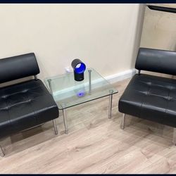 Black Leather Sofa  Side Chairs/ Table Is Sold 