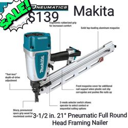 Makita

3-1/2 in. 21° Pneumatic Full Round Head Framing Nailer

