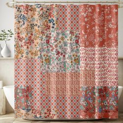 Boho Patchwork Shower Curtain Colorful Vintage Rustic Splicing Wildflower Farmhouse Country Art Print Waterproof Bath Curtain for Bathroom Decor with 