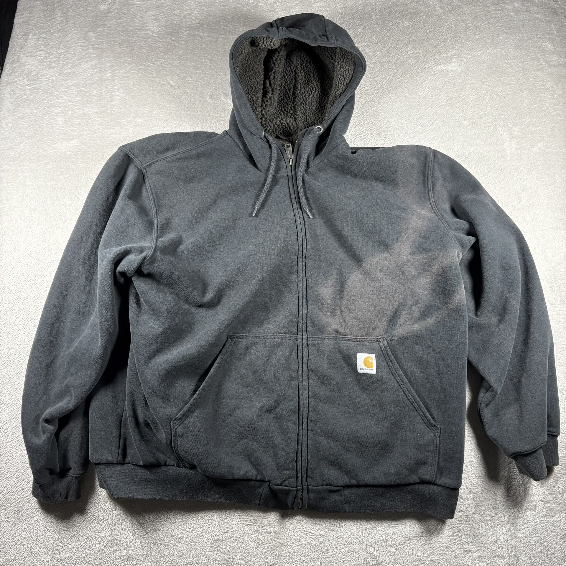 Carhartt Jacket Men’s 2XL Black Faded Sherpa Lined Full Zip Hoodie