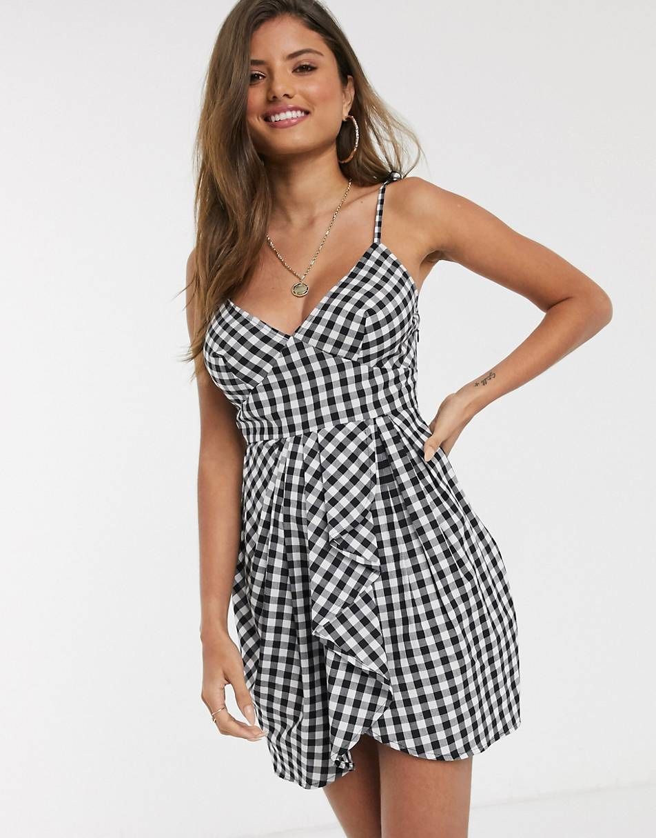 ASOS DESIGN wrap mini sundress with twist detail in gingham