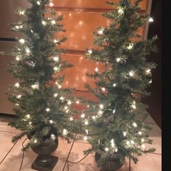 4’ Pre-lit Porch Entryway Christmas Trees X2