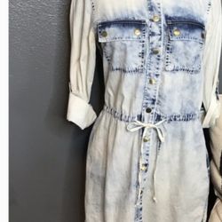 Michael Kors Michael Kors acid wash denim dress with tie waist s