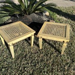 A PAIR OF VINTAGE 1970’S  END TABLES CANE TOP WOOD  EXECELLENT FOR RESTORATION 18” x 18”x 15.5”H