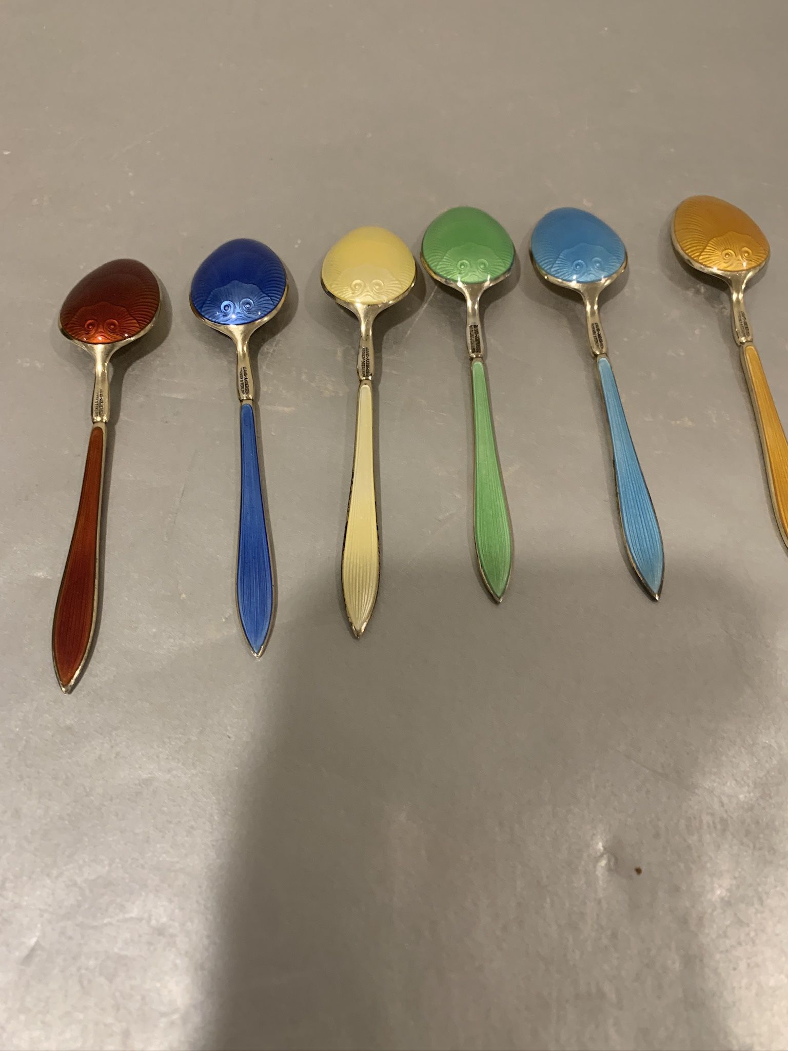 A Collection Of 6 David Anderson Norwegian Enameled Gilt Sterling Silver 925 Demitasse Spoons If you see it here , it is available This can be shipp