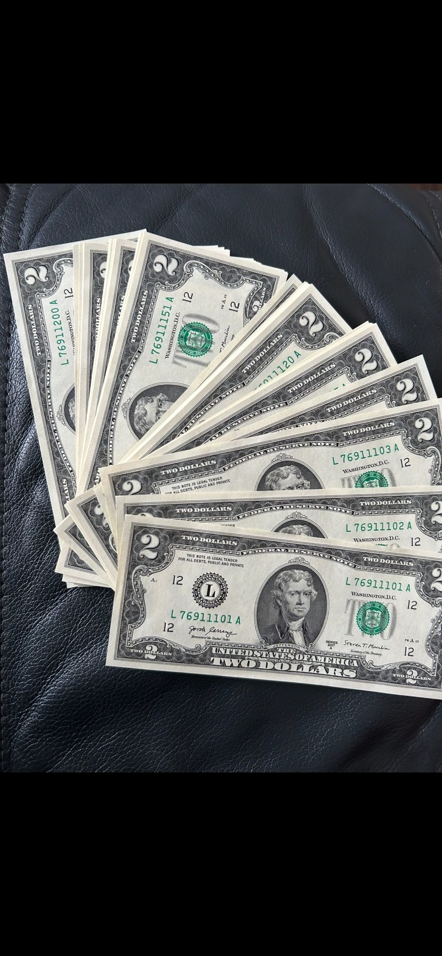Pack Of $200 $2 Dollar Bills Sequenced 01 To 200