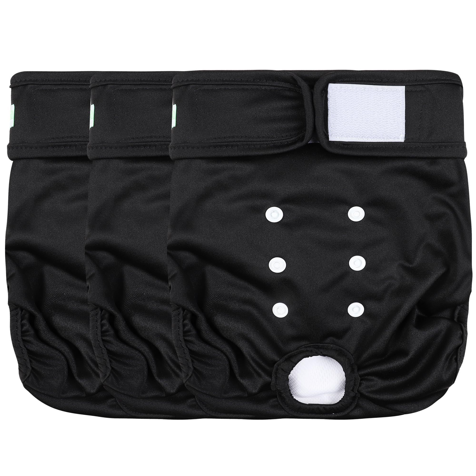 Wegreeco Washable Female Dog Diapers Highly Absorbent Reusable Diapers For Dog In Heat Dog Period Diapers, 3 Pack (Black,Medium Medium (12"-15" Waist)