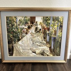 Framed Print of Joaquín Sorolla’s “The Sewing of the Sails” – 24.5” x 30”