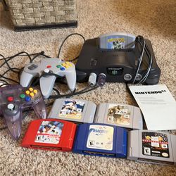 Nintendo 64 Console Bundle – 2 Controllers + 6 Games – Works Great!