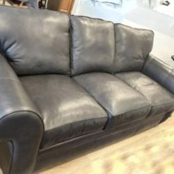 Like New Broyhill Leather Long Sofa 