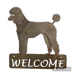 Dog Welcome Sign Metal Poodle Yard Art Door Guests