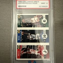 Michael Jordan 1996 Collector’s Choice Mini’s PSA 9 Triple Strip Jordan / Hardaway / Kemp