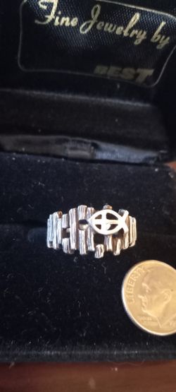 Vintage 1970s Modernist Sterling Silver 925 Ichthus Christian Fish Ring Size 7
