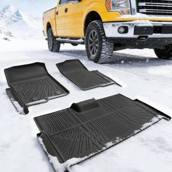 All Weather Floor Mats for Ford F150 2010-2014 SuperCrew/Crew Cab (Only for 1st Row Bucket Seat), Heavy Duty Waterproof Car Truck Rubber Floor Mats Fi