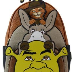 Loungefly Shrek, DONKEY & Puss And Boots Trio Exclusive Triple Pocket Backpack New With Tags 