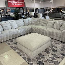 JH-Ultra Cozy Light Gray Fluffy Fabric Soft Oversized Sectional Couch 