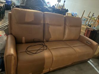 Tan Leather Power Recliner Sofa