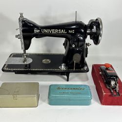 Vintage Universal Deluxe Sewing Machine Head with Accessories ~ UNTESTED / AS-IS