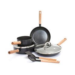 GreenPan Hudson Healthy Ceramic Nonstick, 8 Piece Cookware Pots and Pans Set, Vintage Wood Inspired Handle, PFAS-Free, Dishwasher Safe